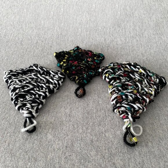 Handmade Crochet Black White Holiday Christmas Tree Hanging Decorations Set of 3 - Picture 4 of 5